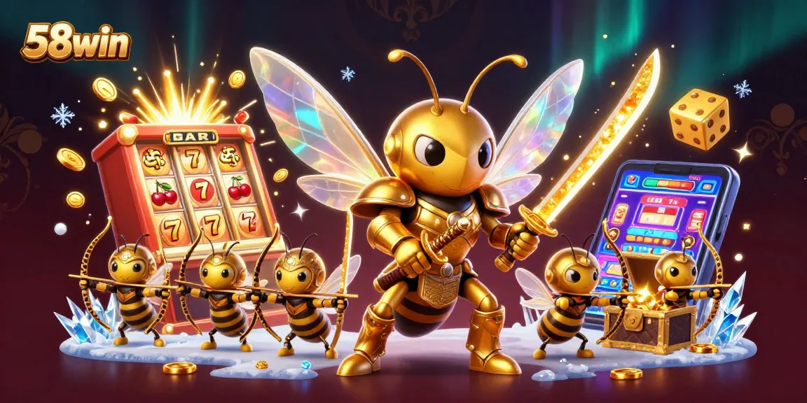 Experience thrilling wins with 58win in this dynamic casino adventure illustration.