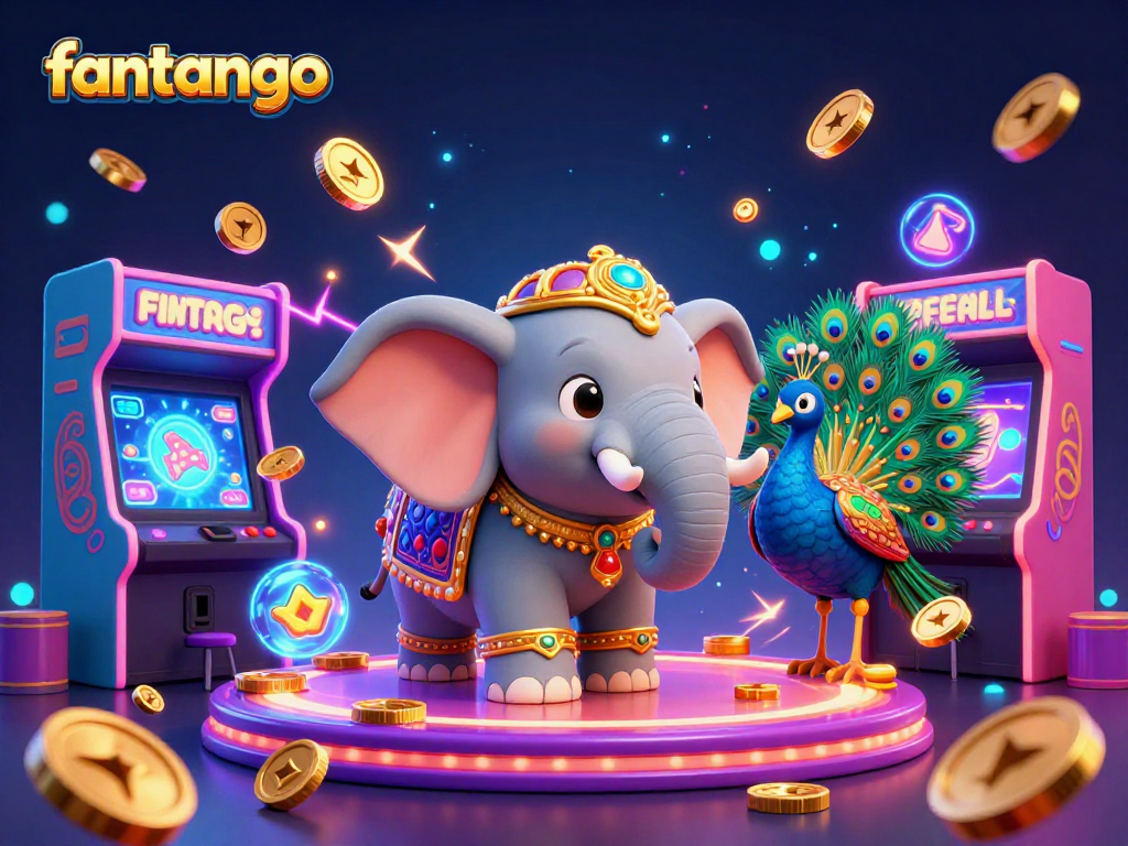 Experience the vibrant game scene of fantango featuring lively elephants and colorful arcade elements for thrilling gameplay.