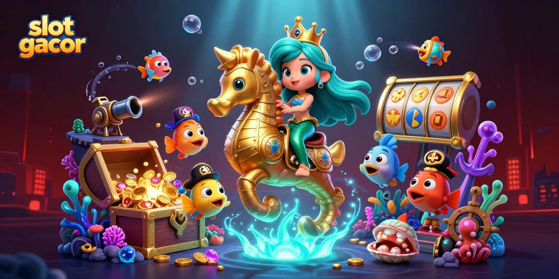 Engage in the vibrant world of slot gacor with a mermaid princess, seahorse, and dynamic game elements.
