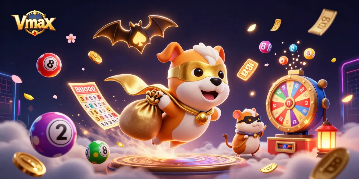 Vmax offers thrilling casino experiences with a superhero dog and hamster celebrating big wins.