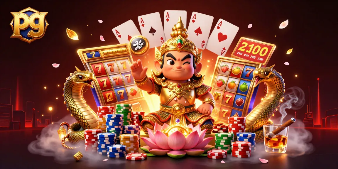 Engage with thrilling pg slots featuring a guardian, Naga serpents, and rich casino elements.