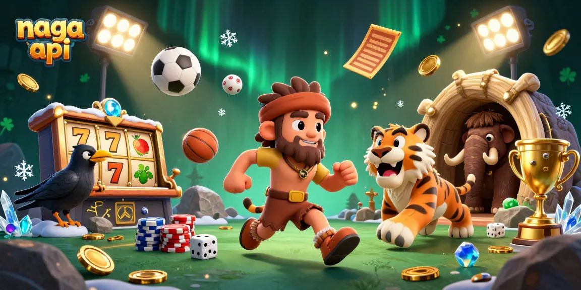 Engage with naga api in this vibrant casino scene featuring caveman and tiger characters.