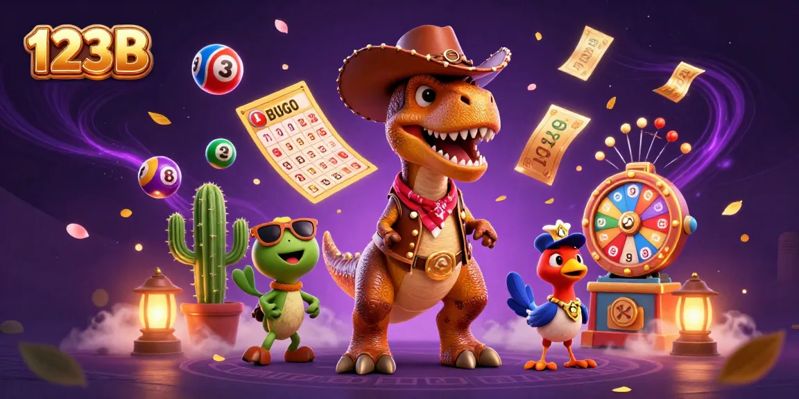Engage with 123B's vibrant casino adventure featuring a T-Rex, cactus, and roadrunner amidst dynamic lottery games.