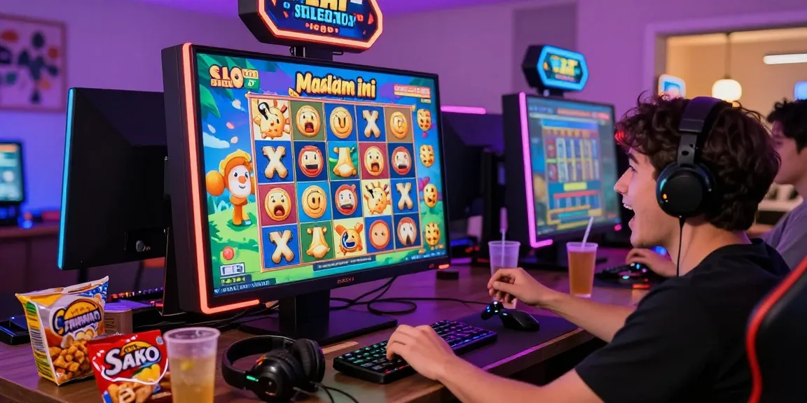 Slot Gacor Malam Ini gaming scene with an enthusiastic player enjoying immersive online slots.