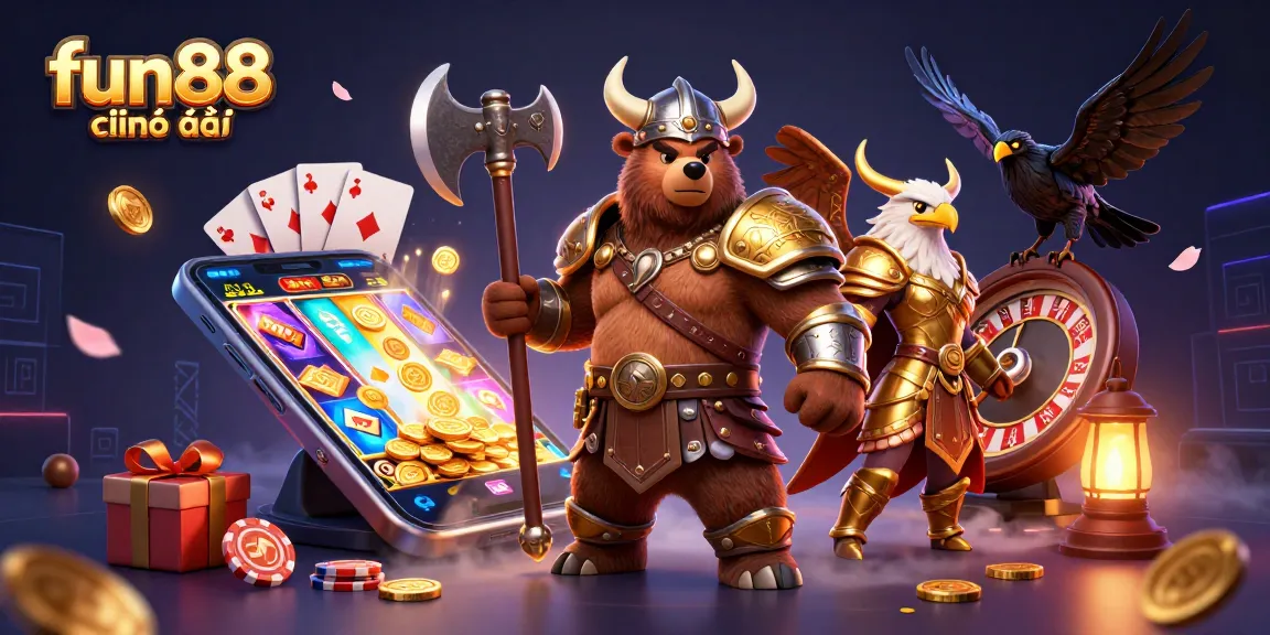 Engage in thrilling gameplay at fun88 chính thức with a spectacular casino-themed illustration.