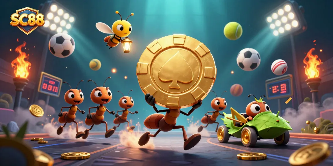 Experience winning action at SC88 with a thrilling heist theme featuring ants, sports elements, and golden rewards.