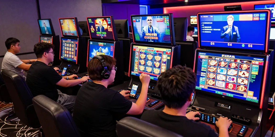 Pemain bahagia menang di Fujiwin88 dengan berbagai layar slot dan suasana modern.