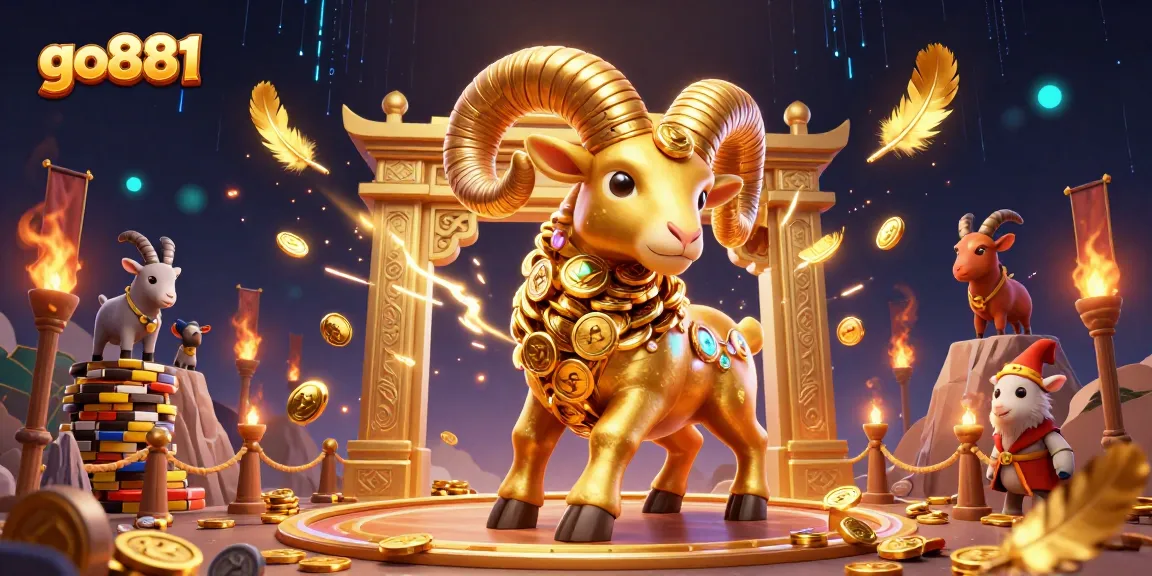 go881 battles at a vibrant casino arena with a golden ram charging through, embodying thrilling gameplay