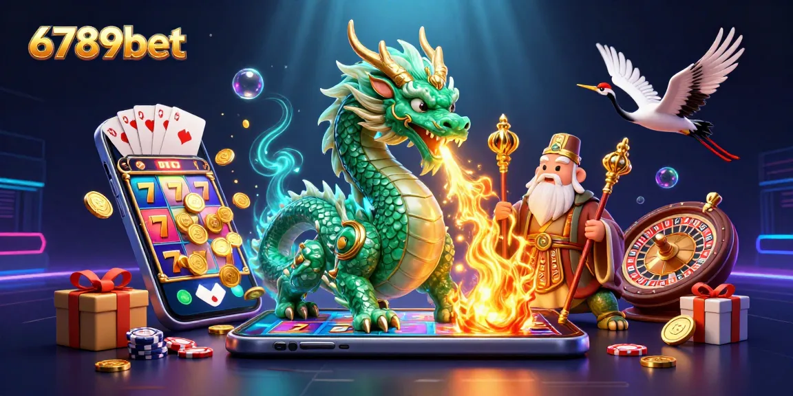 Immerse in the 6789bet world with a jade dragon and lucky elements in a colorful casino scene.