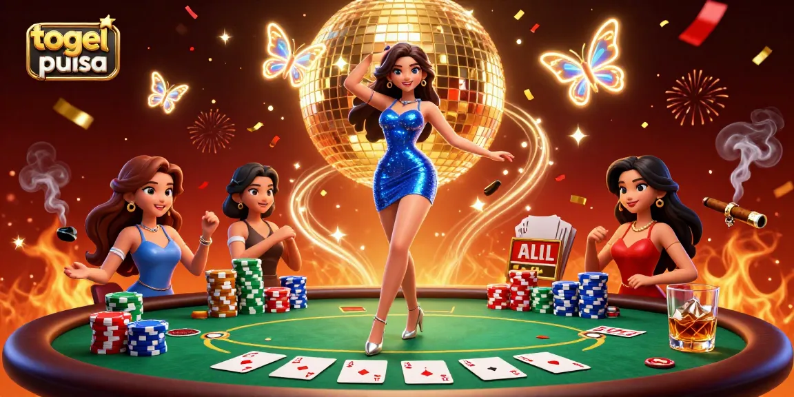 Experience exciting togel pulsa action with vibrant 3D characters in a lively casino scene.