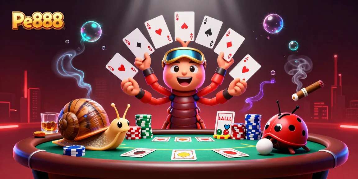 Experience thrilling gaming with Pe888 in a vibrant 3D casino scene packed with action.
