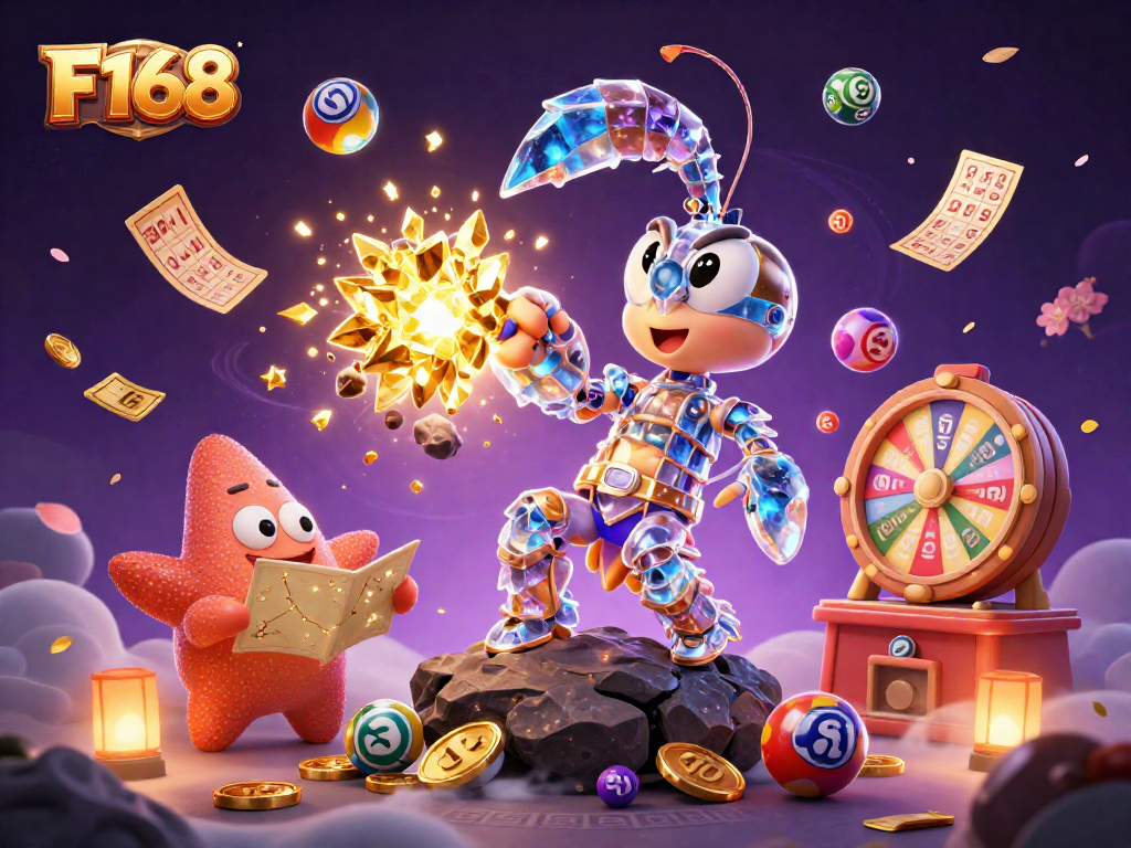 Experience thrilling interactions at F168 with lively lottery elements and captivating characters in a vibrant casino scene.