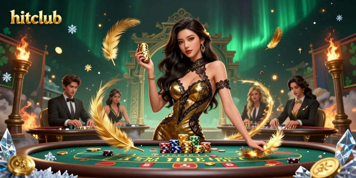 Experience high-stakes baccarat at hitclub with beautiful atmosphere and golden casino chips.