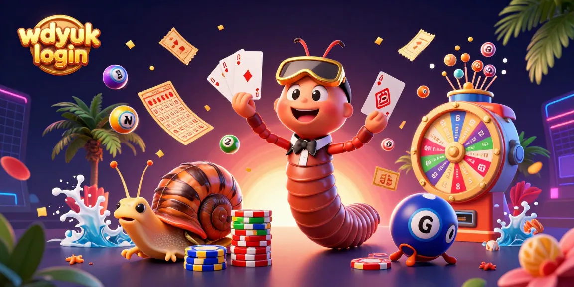 Engage with wdyuk login, featuring a vibrant 3D scene of a millipede dealer and high-roller snail in an exciting gambling atmosphere.