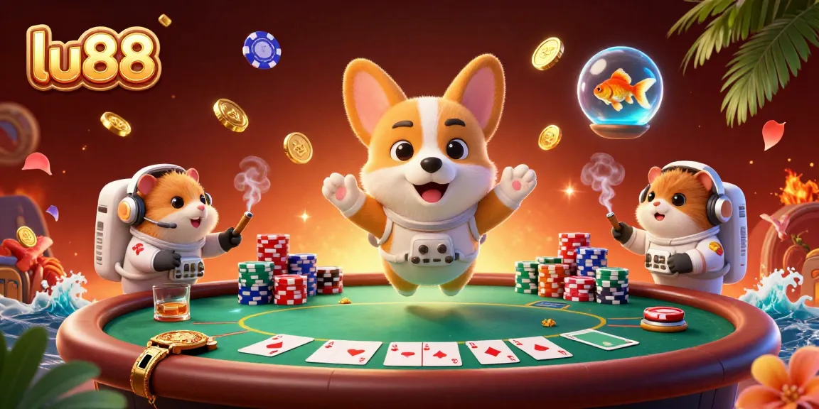 Experience thrilling moments at lu88 casino with a 3D cartoon astronaut corgi and other lively characters.