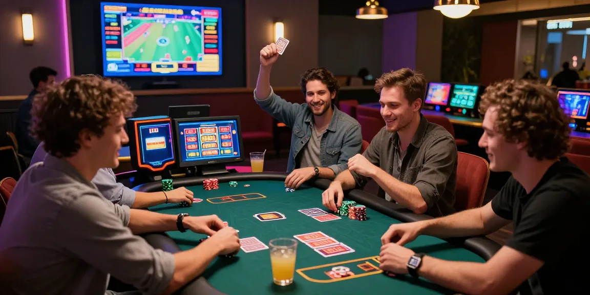 Exciting celebration among friends at credit card casinos, showcasing vibrant gaming and social atmosphere.