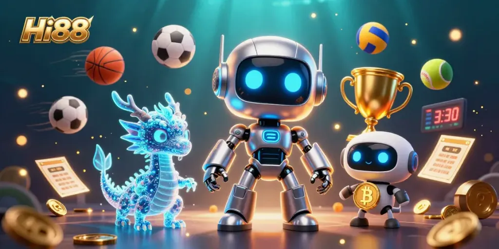 Engage with Hi88's exciting online gameplay through vibrant 3D casino illustration