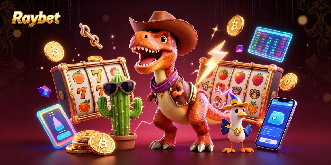 Experience thrilling wins with Raybet at vibrant casino with colorful characters and digital elements