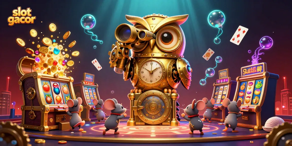 Bermain dengan slot gacor di KOITOTO, di bawah jam raksasa yang mengawasi slot penuh harta karun.