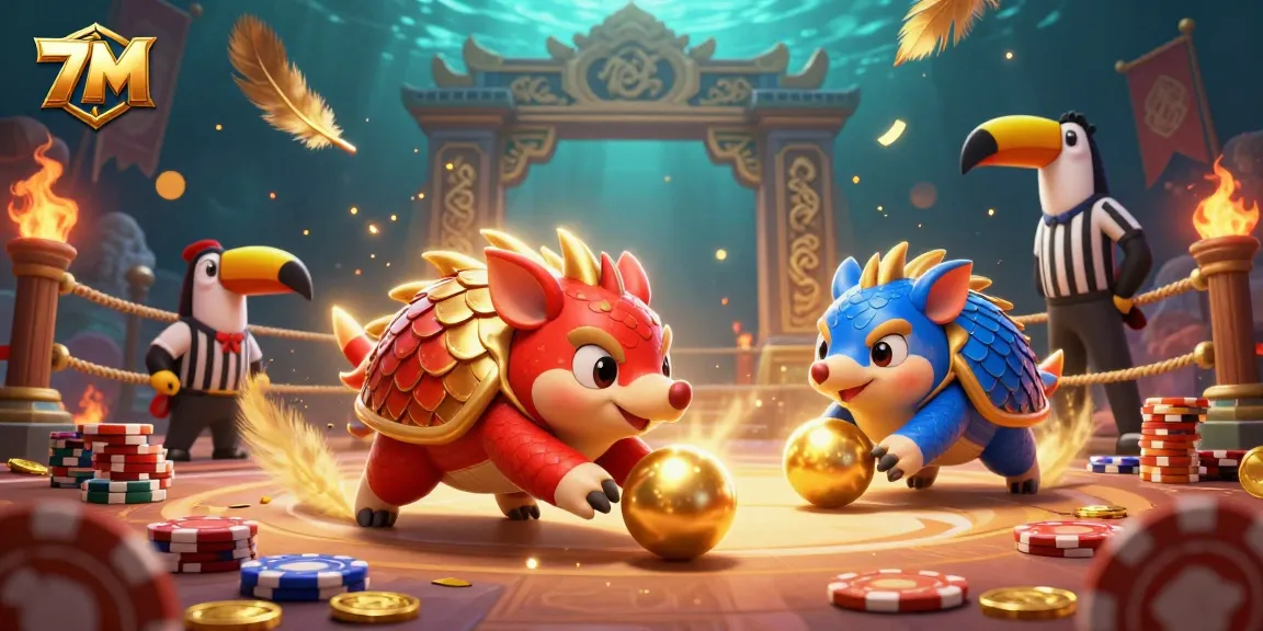 Experience thrilling gambling action with 7M in a vibrant casino scene featuring engaging pangolin characters.