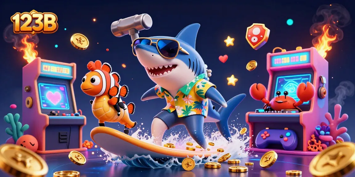 Experience exhilarating gaming at 123B with a vibrant underwater illustration of characters and casino elements.