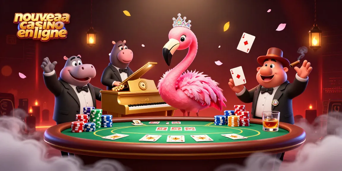 Interagissez avec le nouveau casino en ligne alors que le chanteur flamant et le bassiste hippopotame brillent dans une atmosphère de casino vibrante.