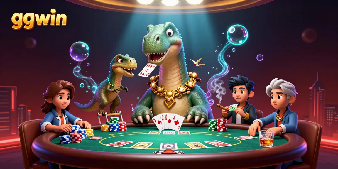 Experience thrilling poker action at ggwin with a playful dinosaur and raptor dealer.