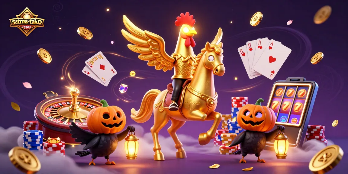 Sattma-taka delivers excitement as a golden rooster and spectral horse dominate the casino with vibrant elements.