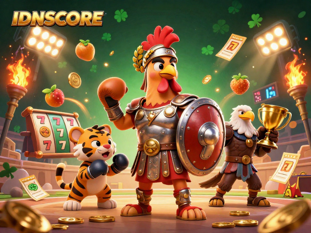 Experience excitement with IDNSCORE's lively 3D cartoon slot scene featuring unique characters.