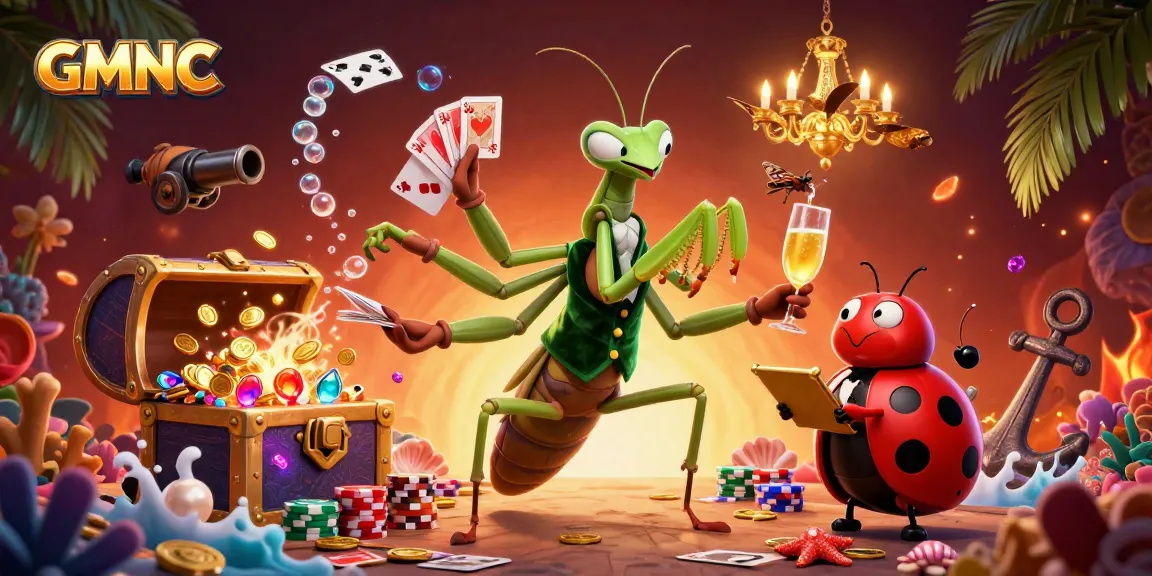Experience thrilling gameplay at GMNC with a vibrant online casino scene featuring animated characters and casino elements.