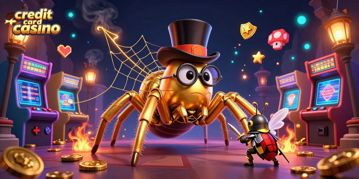 Engage with the dynamic action of a credit card casino featuring a golden tarantula and a beetle knight.