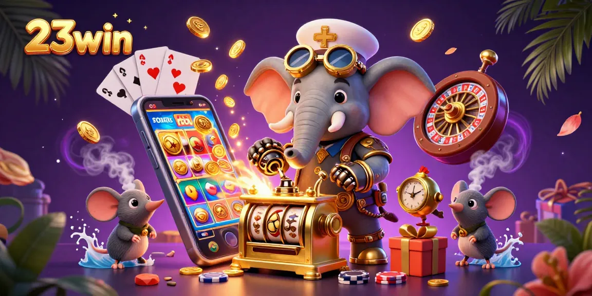 Experience thrilling gameplay with 23win’s vibrant casino elements, showcasing a dynamic steampunk scene.