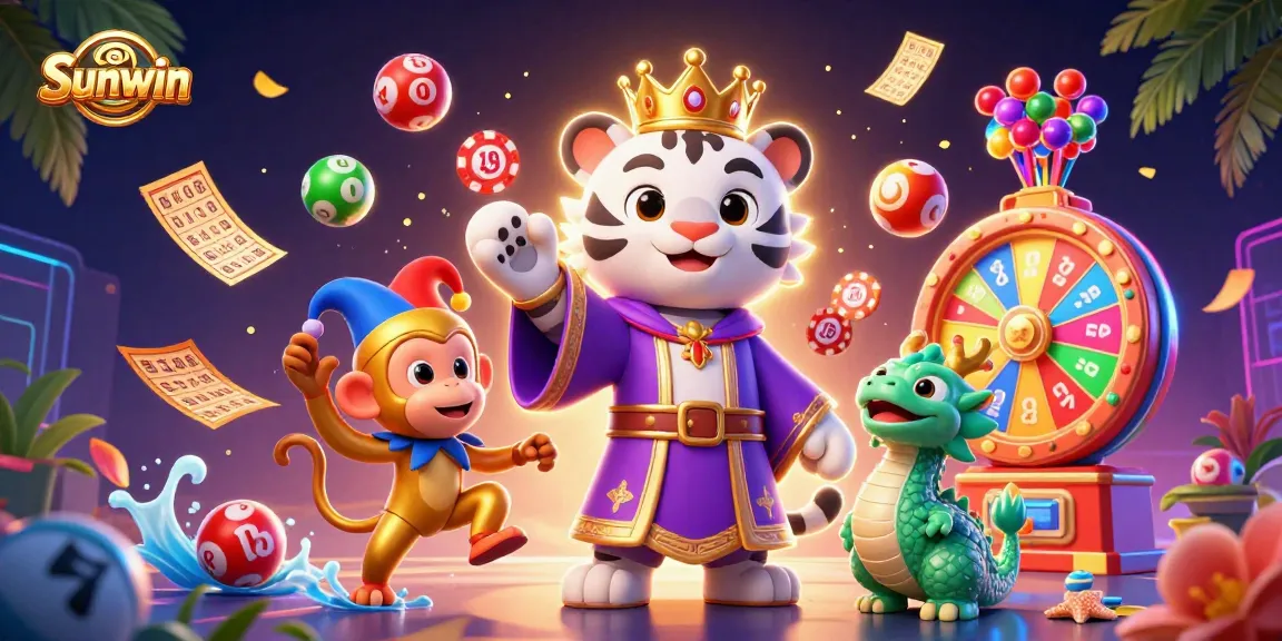 Engage with Sunwin's exciting atmosphere as a playful monkey juggles chips amidst vibrant casino elements.