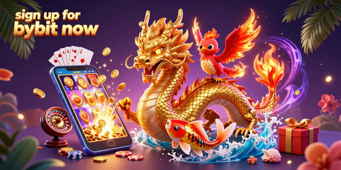 Sign up for Bybit now to engage with an ultra-detailed crypto casino illustration featuring gameplay elements.