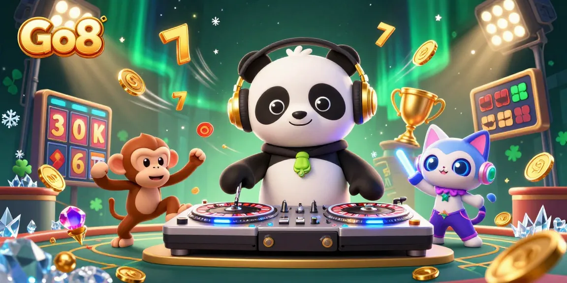 Experience Go8's thrilling casino adventures with a DJ panda, fun characters, and dynamic elements.