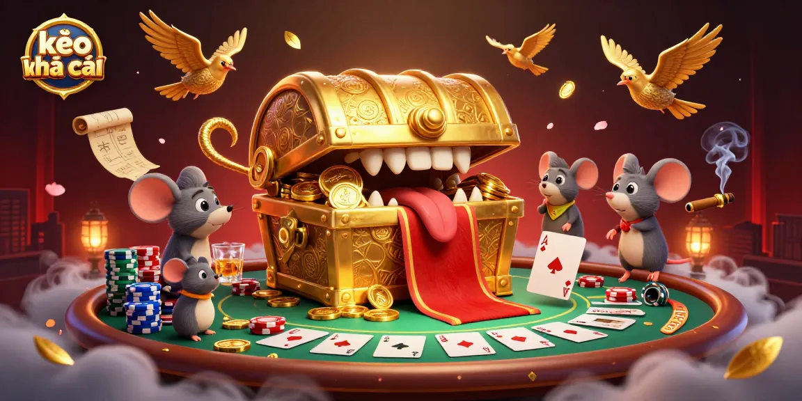 Engage with kèo nhà cái strategies in this vibrant casino illustration filled with poker elements and adventure.