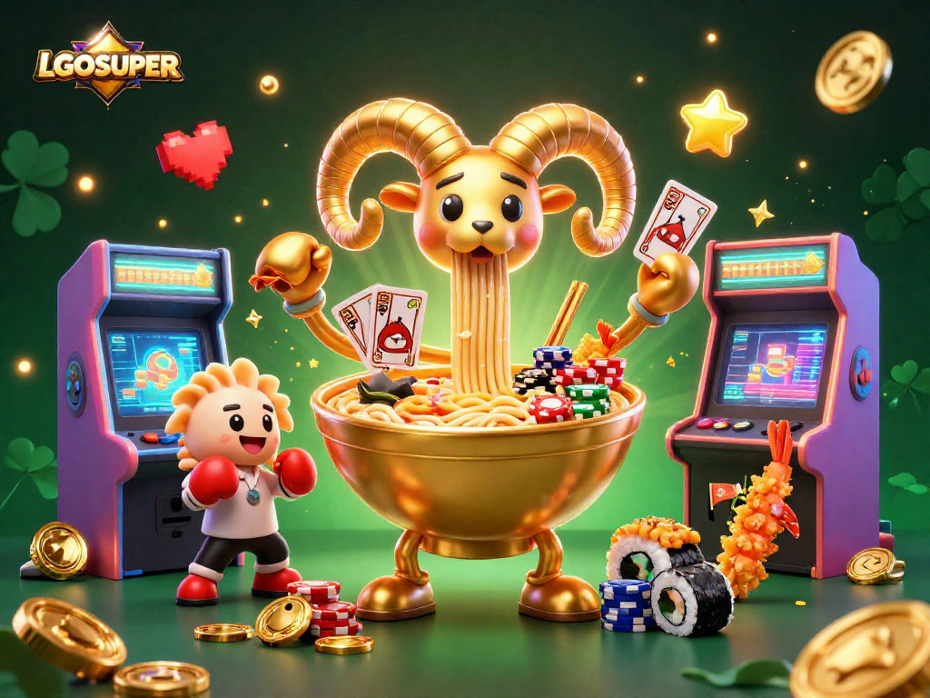 Engage in thrilling action with LGOSUPER at the dynamic 3D online gaming scene featuring vibrant casino elements.