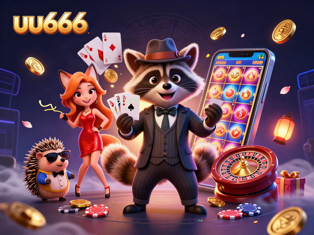 Join the excitement of uu666 with captivating gameplay and vibrant characters in this 3D casino scene.
