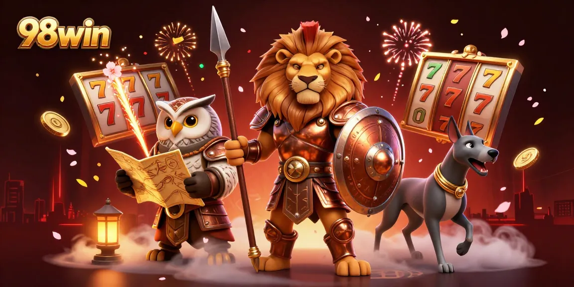 Players enjoy exciting gambling experiences with 98win's vibrant casino elements captured in a 3D scene.