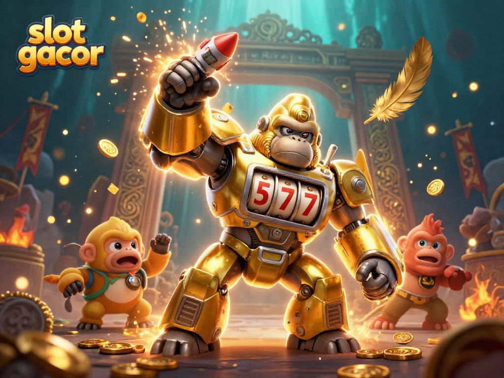 Experience slot gacor with spinning reels and dynamic gold coin explosions in a stunning 3D illustration.