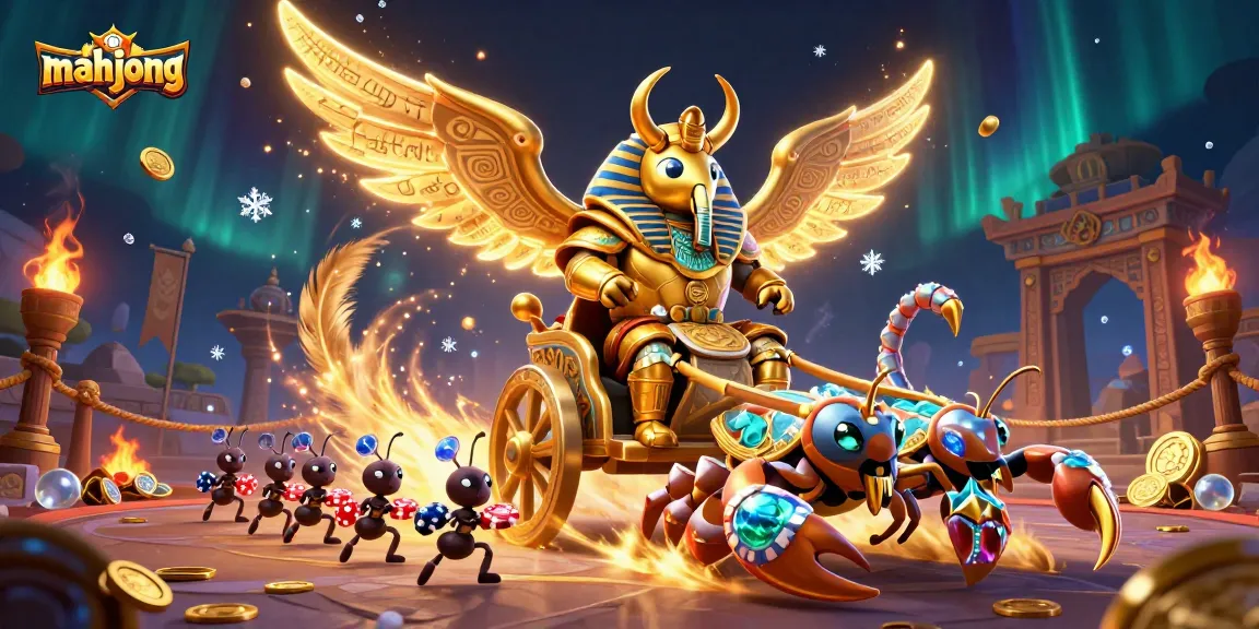 Engage in thrilling mahjong gameplay with a vibrant, colorful 3D illustration featuring dynamic casino elements.