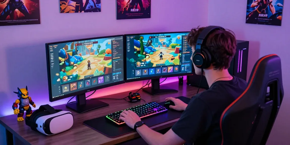 Engaging gaming scene featuring a user immersed in the Rikvip platform, showcasing vibrant game settings and gaming accessories.