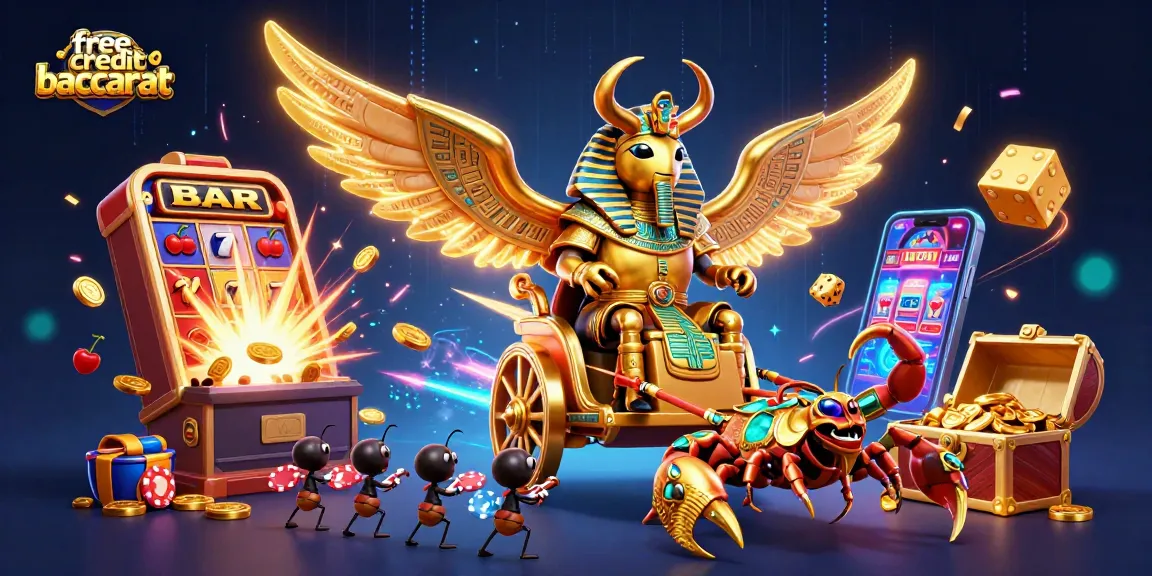 Experience free credit baccarat gameplay with vibrant casino elements and engaging characters in a thrilling illustration.