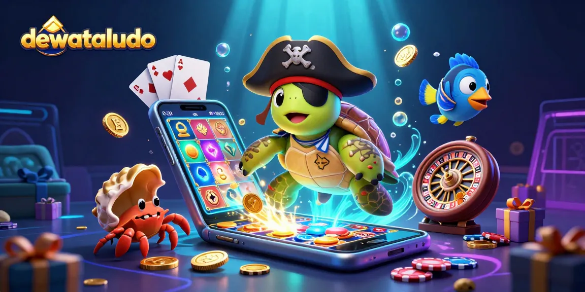 Permainan ludo dewataludo dengan karakter kartun laut dan slot yang berkilauan.