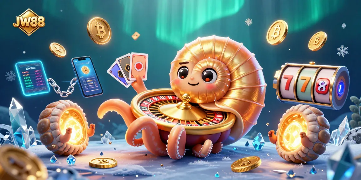 JW88 casino features a giant nautilus roulette wheel surrounded by dynamic crypto elements and stunning visuals.