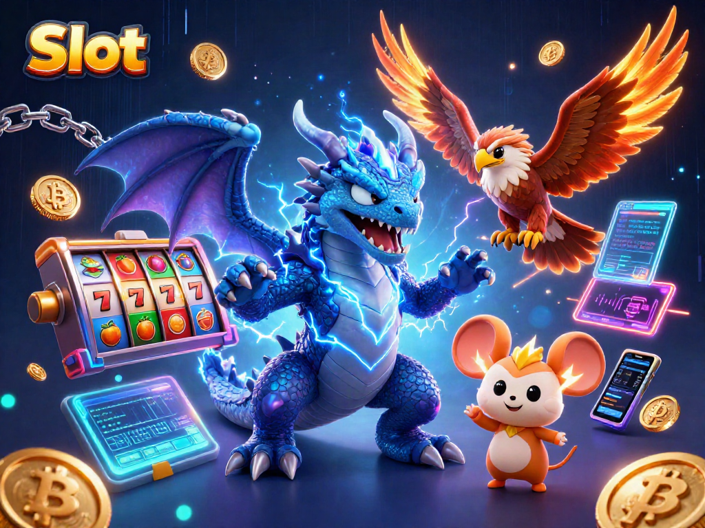 Slot reels spin with a thunder dragon and fierce hawk, highlighting electrifying casino dynamics.