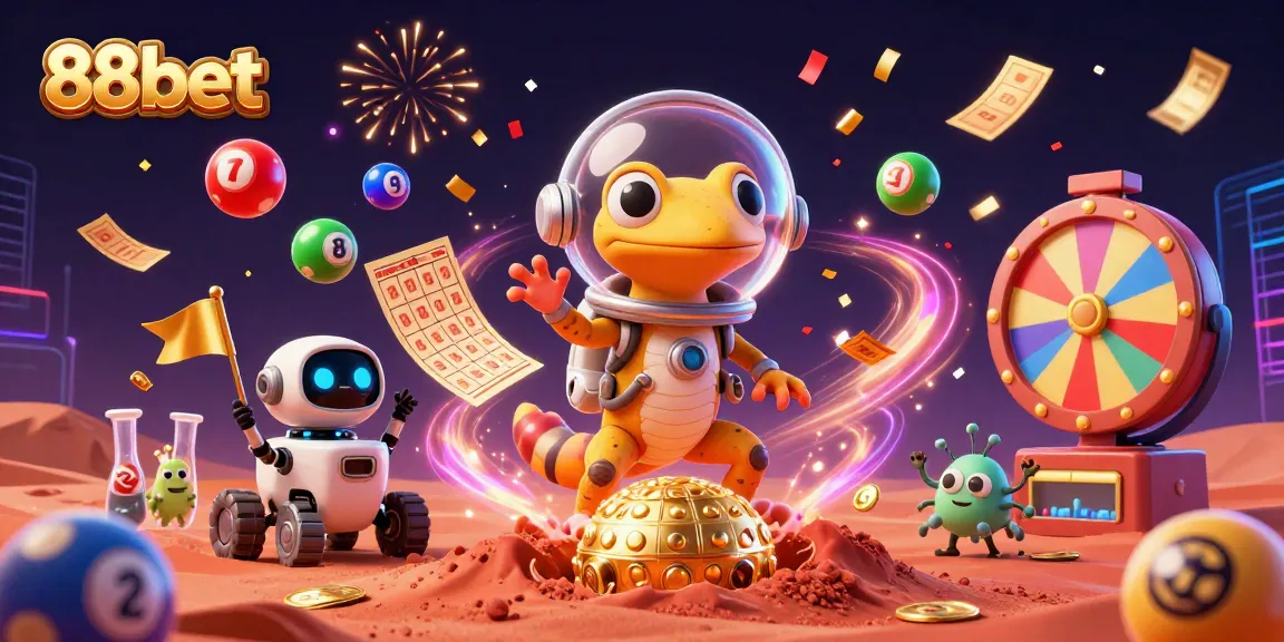 Engage with 88bet's vibrant casino universe featuring animated Martian characters and dynamic game elements