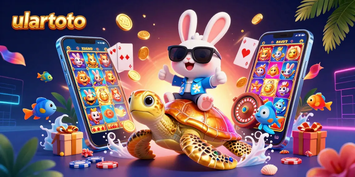 Experience thrilling gameplay with ulartoto featuring a lucky rabbit and golden turtle in a vibrant casino scene.