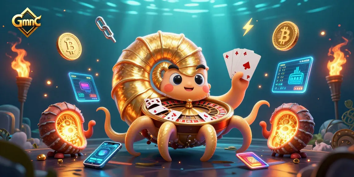 Engage in exciting Gmnc casino gaming with a vibrant underwater scene featuring a nautilus and glowing crypto coins.
