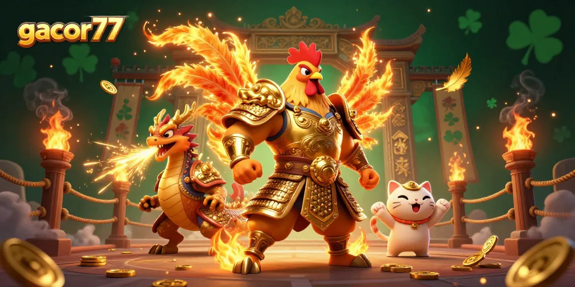Permainan gacor77 menghadirkan petarungan ayam yang mendebarkan dengan naga yang mengeluarkan percikan emas.